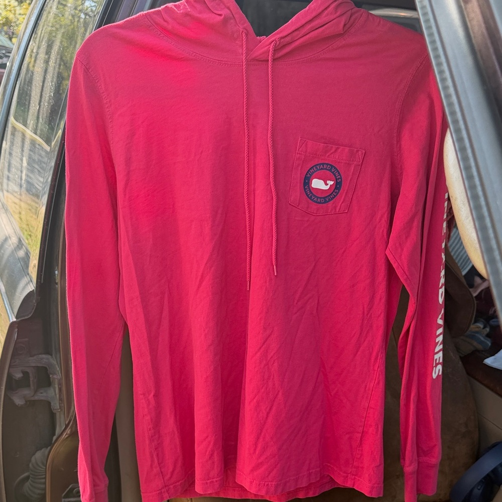 Vineyard Vines Pink Long-Sleeve Hooded Pocket Tee